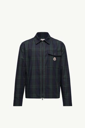 Checked Cotton Gabardine Zip-Up Shirt Jacket