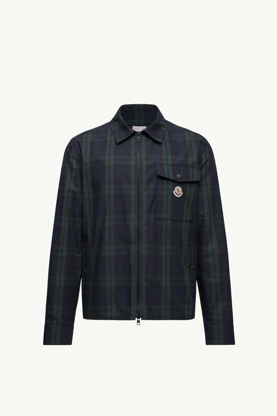 Checked Cotton Gabardine Zip-Up Shirt Jacket