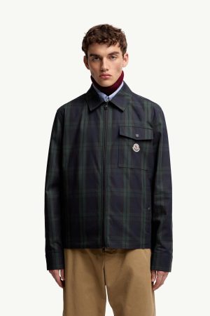 Checked Cotton Gabardine Zip-Up Shirt Jacket