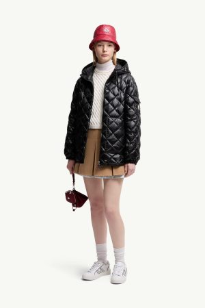 Diamond-Quilted Hooded Short Down Jacket