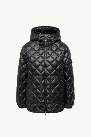 Diamond-Quilted Hooded Short Down Jacket