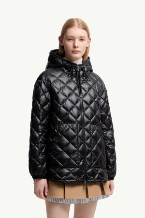 Diamond-Quilted Hooded Short Down Jacket