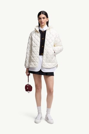 Diamond-Quilted Hooded Short Down Jacket