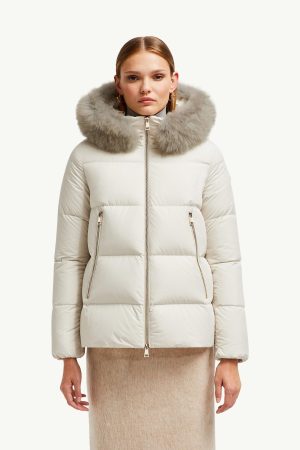 Laichefur Hooded Shearling-Trimmed Short Down Jacket