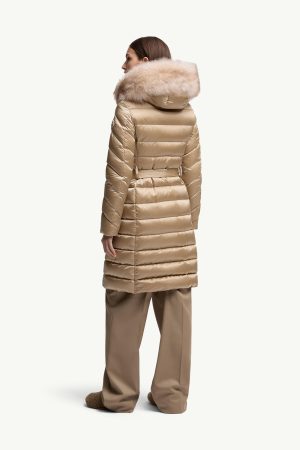 Leersie Hooded Shearling-Trimmed Long Down Jacket
