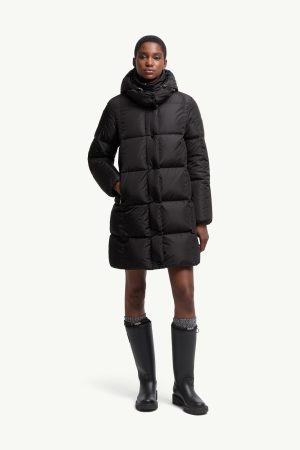 Litte Square-Quilted Hooded Long Down Jacket