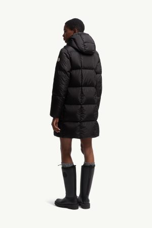 Litte Square-Quilted Hooded Long Down Jacket