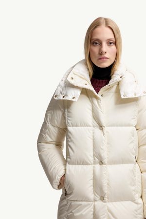 Litte Square-Quilted Hooded Long Down Jacket